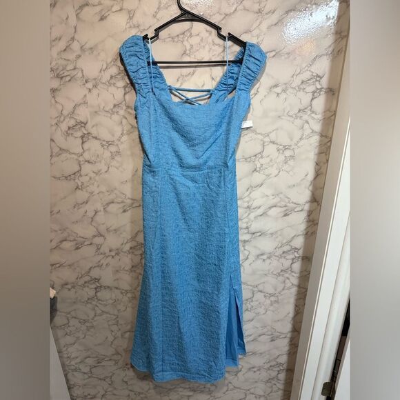 NEW ASTR The Label Crinkle Shoulder Midi Dress Blue Size XL - Picture 5 of 12